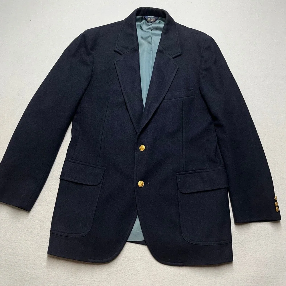 VTG 70's Pendleton Gold Button Blazer 100% Virgin Wool Coat Suit Jacket Navy 40L